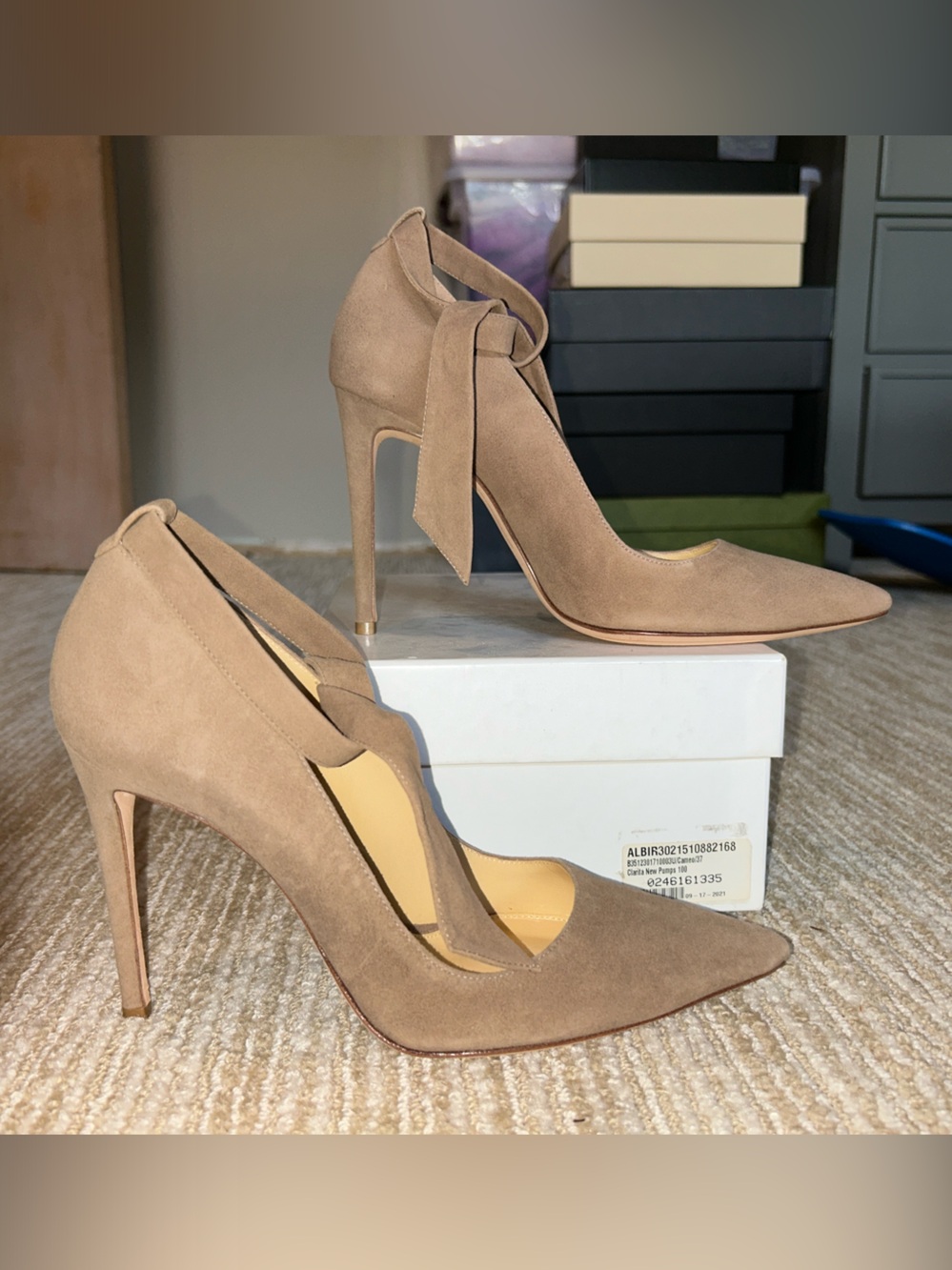 Alexandre Birman Suede Clarita Ankle Tie Heels, size 37